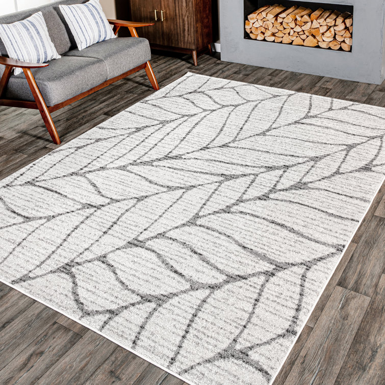 Wrought Studio Sackett Contemporary Leaves Light Grey Area Rug